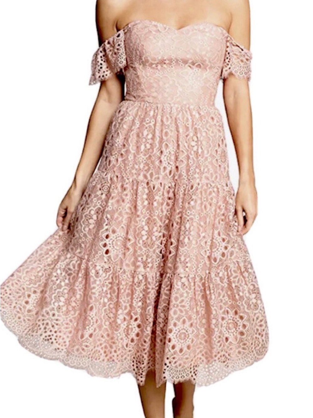 Dress the Population River Lace Midi Dress Dusty Rose Formal Wedding Small